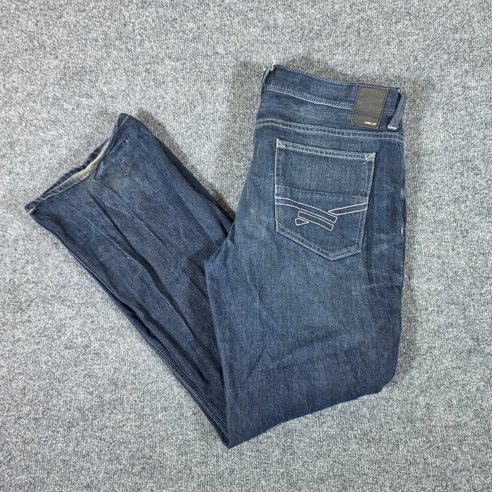 Helix Slim Boot Jeans Mens Dark Wash Blue Denim Tagged 36x32 Actual 36x31 Used